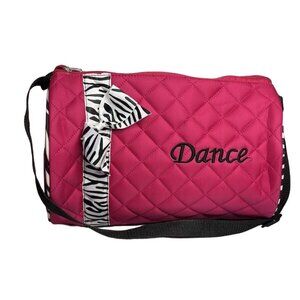 Girls Kids Dance Duffle Bags Quilted Zebra Pattern Ribbon Pink